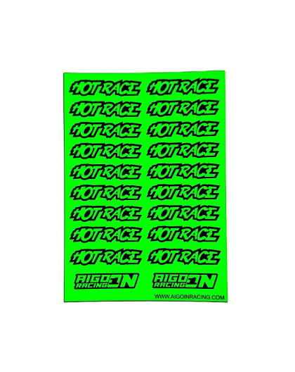 Stickers Hot Race Vert Fluo sur format A6 - AIGOIN RACING - AR3043