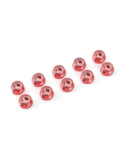 TEAM CORALLY - ALUMINIUM NYLST OP NUT - M4 - RED - 10 PCS - C-31035 -