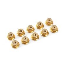 TEAM CORALLY - ALUMINIUM NYLST OP NUT - M4 - FLANGED - GOLD - - C-311