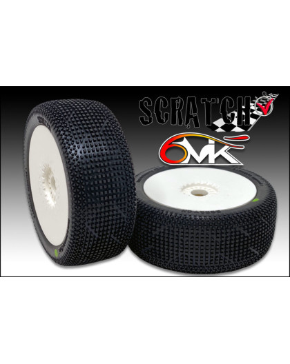 Pneus TT 1/8 Scratch - Bleu collés sur jantes (2) - 6MIK - TU17B