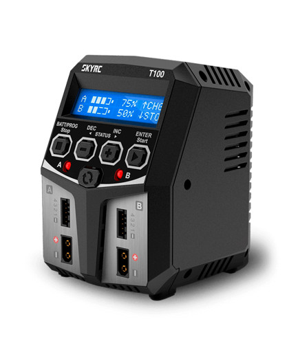 CHARGER T100 DUO LIPO 2-4S 0.1-5A 2X50W 240VAC - SKYRC - SK100162