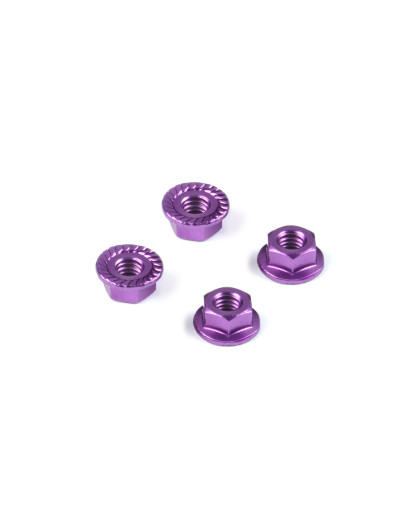 Ecrous alu 4mm cranté et épaulé - Violet (4) - HUDY - 296541-V