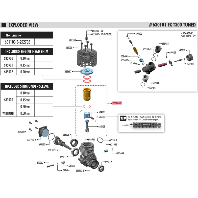 T300 TUNED SLEEVE, PISTON & CONROD - MATCHED SET - FX - 633000-T