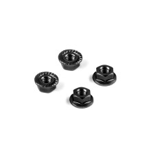 Ecrous alu 4mm cranté et épaulé - Noir (4) - HUDY - 296541-K