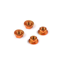 Ecrous alu 4mm cranté et épaulé - Orange (4) - HUDY - 296541-O