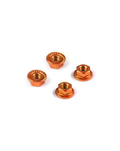Ecrous alu 4mm cranté et épaulé - Orange (4) - HUDY - 296541-O
