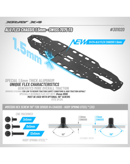 X4'24 ALU FLEX CHASSIS 1.5MM - SWISS 7075 T6 - XRAY - 301020