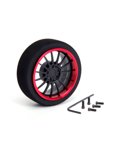 Volant radio jante alu 15 rayons Noir-Rouge - HIRO SEIKO - 69721