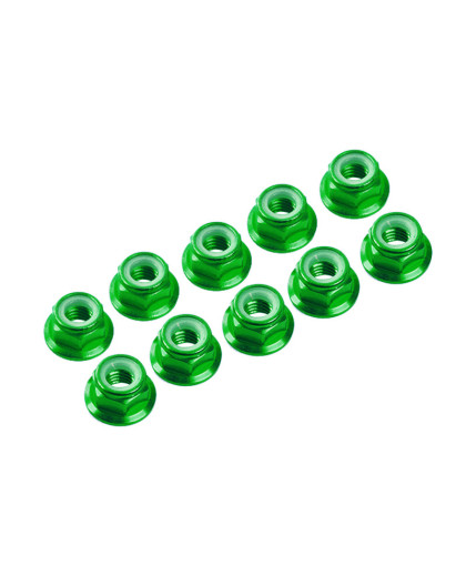 3MM. ALU. NYLON NUT W/FLANGED GREEN (10pcs) - UR1503-GR - ULTIMATE