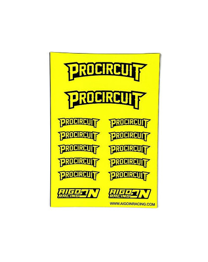 Stickers Procircuit Jaune Fluo sur format A6 - AIGOIN RACING - AR3025