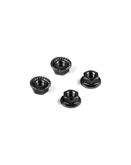 Ecrous alu 4mm cranté et épaulé - Noir (4) - HUDY - 296541-K