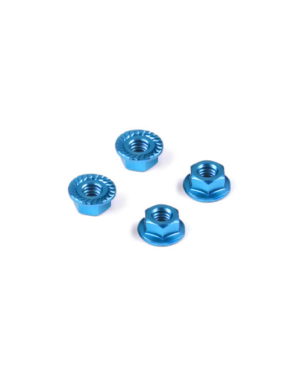 Ecrous alu 4mm cranté et épaulé - Bleu (4) - HUDY - 296541-B