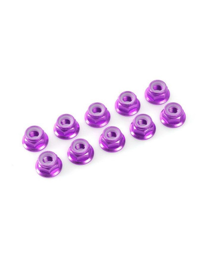 TEAM CORALLY - ALUMINIUM NYLST OP NUT - M4 - FLANGED - PURPLE - C-311