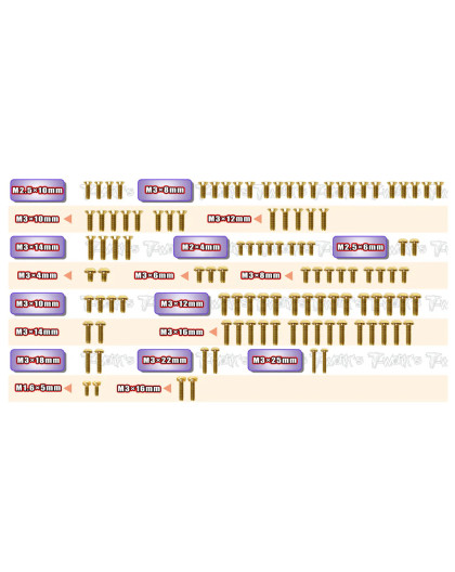 Kit Vis Acier Nitride Doré ASSO B7/B7D (111) - T-WORKS - GSS-RC10B7