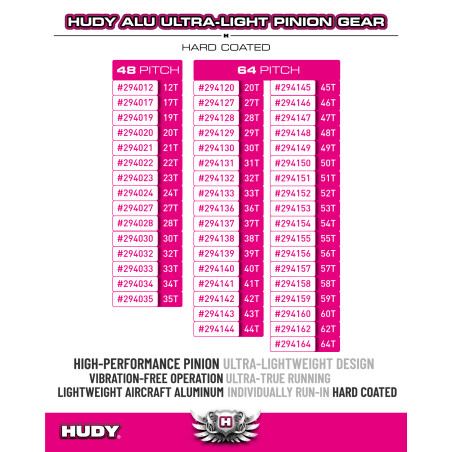 Pignon alu 12 dts 48 dp - HUDY - 294012