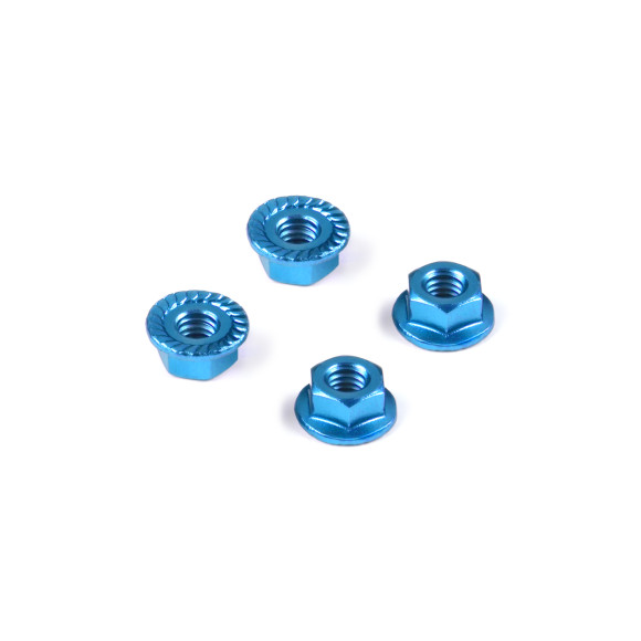 Ecrous alu 4mm cranté et épaulé - Bleu (4) - HUDY - 296541-B