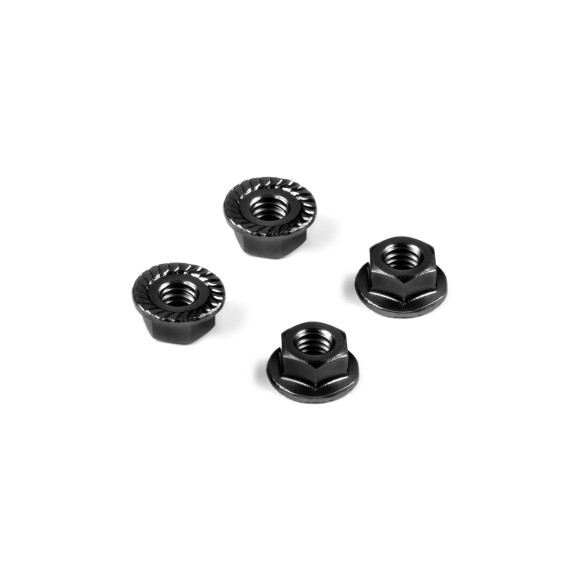 Ecrous alu 4mm cranté et épaulé - Noir (4) - HUDY - 296541-K