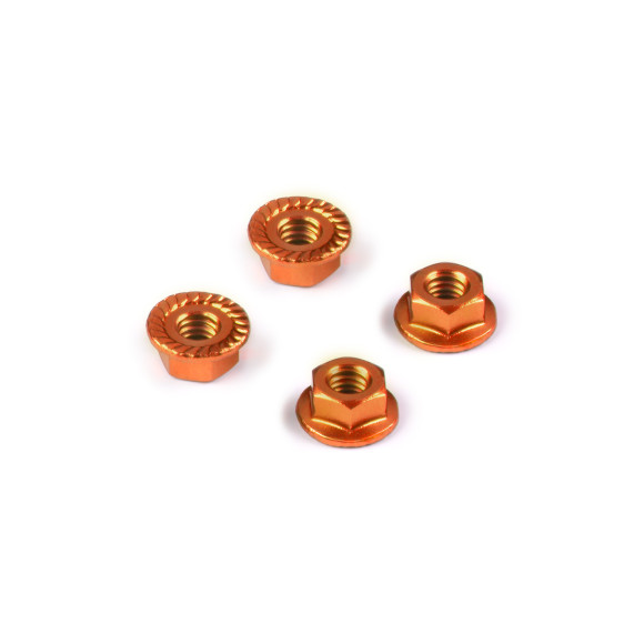 Ecrous alu 4mm cranté et épaulé - Orange (4) - HUDY - 296541-O