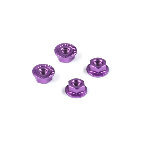 Ecrous alu 4mm cranté et épaulé - Violet (4) - HUDY - 296541-V