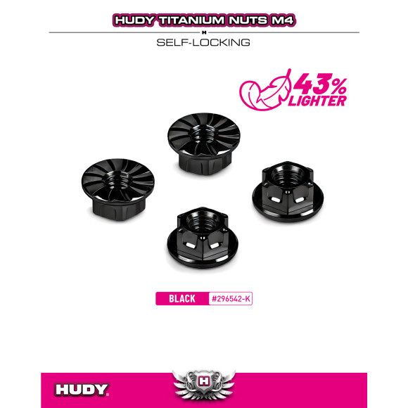 Ecrous de roue M4 titane - Noir (4) - HUDY - 296542-K