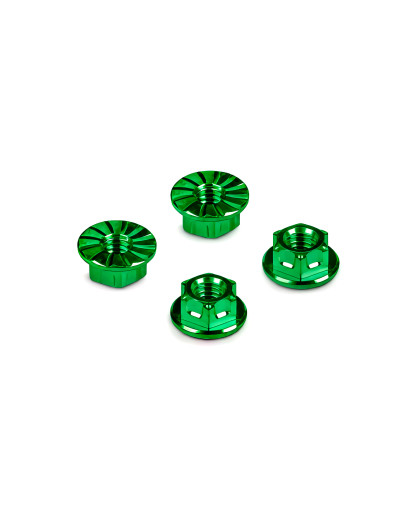 Titanium Nut M4 With Serrated Flange - Green (4) - HUDY - 296542-G