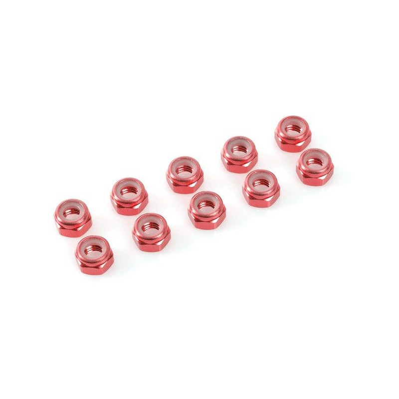 TEAM CORALLY - ALUMINIUM NYLST OP NUT - M2 - RED - 10 PCS - C-31015 -