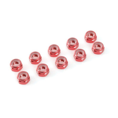 TEAM CORALLY - ALUMINIUM NYLST OP NUT - M2 - RED - 10 PCS - C-31015 -