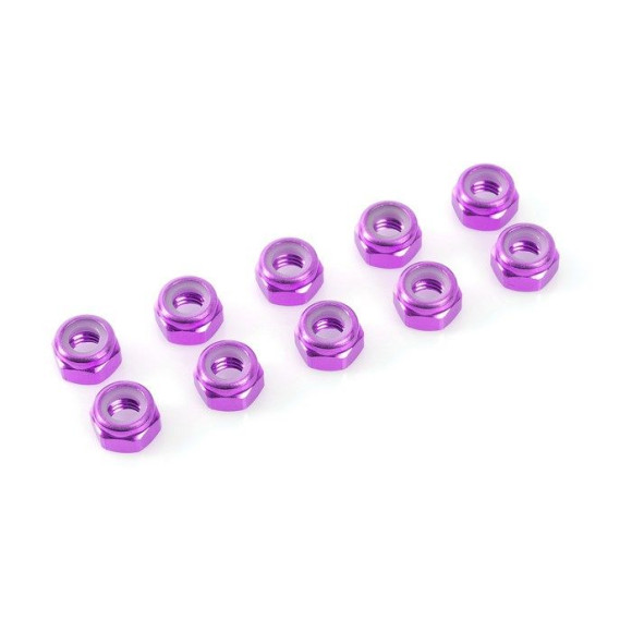 TEAM CORALLY - ALUMINIUM NYLST OP NUT - M5 - PURPLE - 10 PCS - C-3104