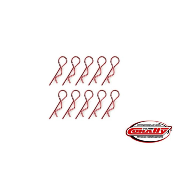 TEAM CORALLY - BODY CLIPS - 45 BENT - SMALL - RED - 10 PCS - C-35101 