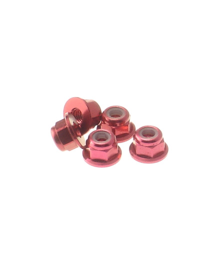 Ecrous épaulés nylstop alu 3mm Rouge - HIRO SEIKO - 69240