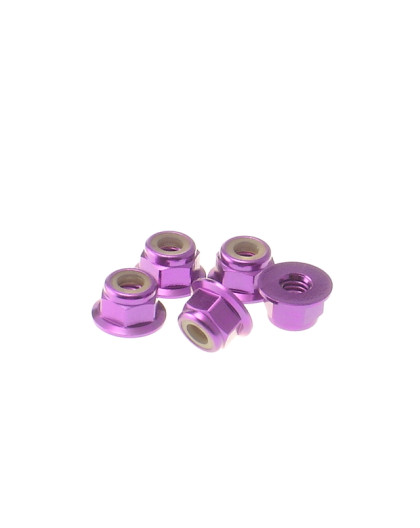  4mm Alloy Flange Nylon Nut [Purple] - HIRO SEIKO - 69245