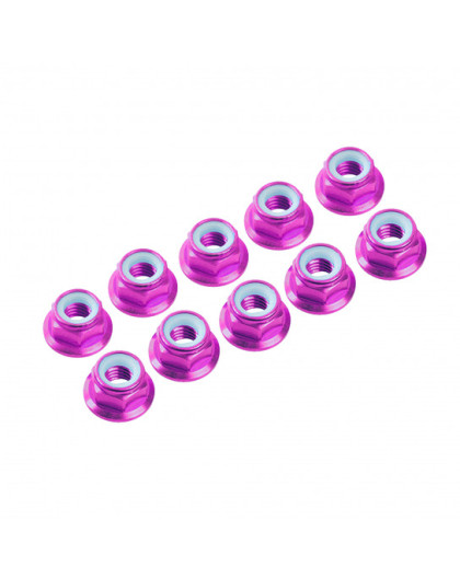 3mm. Alu. Nylon Nut W/Flanged Pink (10Pcs) - ULTIMATE - UR1503-PK