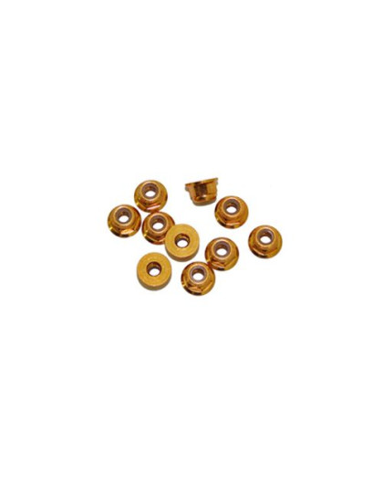 4 mm. Alu. Nylon Nut W/Flange Gold (10 Pcs) - ULTIMATE - UR1513-G