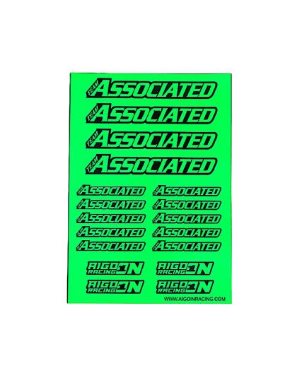 Stickers Associated Vert Fluo sur format A5 - AIGOIN RACING - AR3011