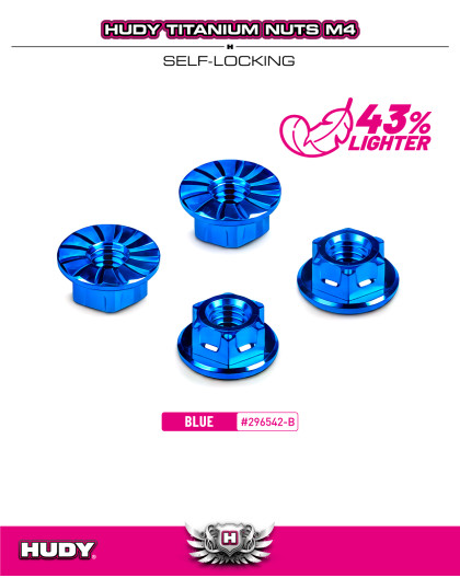 Titanium Nut M4 With Serrated Flange - Blue (4) - HUDY - 296542-B