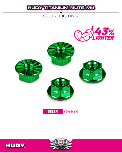 Titanium Nut M4 With Serrated Flange - Green (4) - HUDY - 296542-G