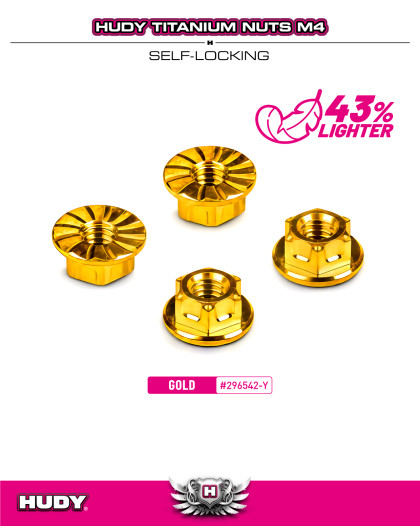 Titanium Nut M4 With Serrated Flange - Gold (4) - HUDY - 296542-Y