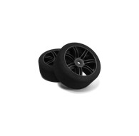 Pair Of Front Tyres 1/10 Shore 35 On Carbon Rims -HOT RACE -005-0131