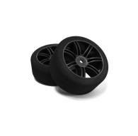 Pair Of Front Tyres 1/10 Shore 32 On Carbon Rims -HOT RACE -005-0121