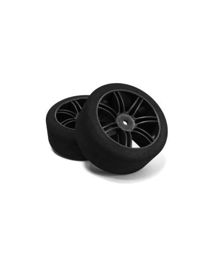 Pair Of Rear Tyres 1/10 Shore 40 On Carbon Rims - HOT RACE - 005-0152