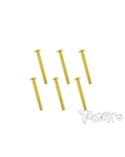 3mmx25mm Gold Steel Button Head Screws (6Pcs) - T-WORKS - GSS-325B
