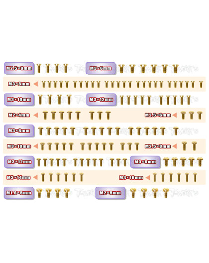 Gold Steel Screw Set 130Pcs Rc10 B74. - T-WORKS - GSS-B74.2