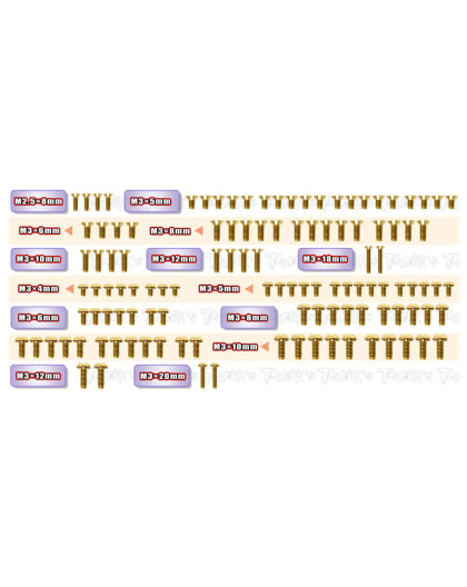 Gold Steel Ufo Screw Set 117Pcs Xray X4 2026 - T-WORKS - GSSU-X424