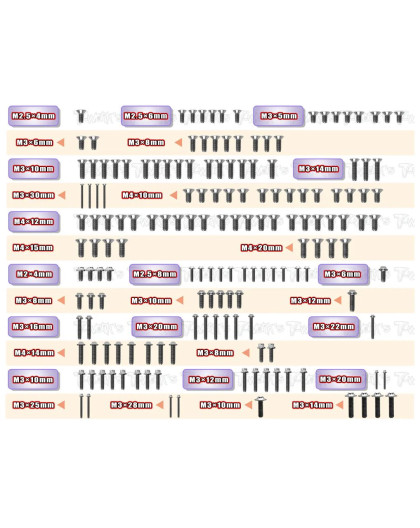 Titanium Screw Set Ufo Rc8 B4.1E (162Pcs) - T-WORKS - TSSU-RC8B4.1E