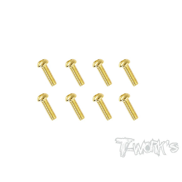 2.5mmx8mm Gold Steel Button Head Screws (8Pcs) - T-WORKS - GSS-2508B