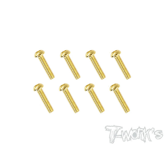 2.5mmx10mm Gold Steel Button Head Screws (8Pcs) - T-WORKS - GSS-2510B