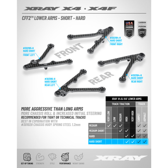 X4 CFF2™ FRONT LOWER ARM - SHORT - HARD - LEFT - XRAY - 302185-H