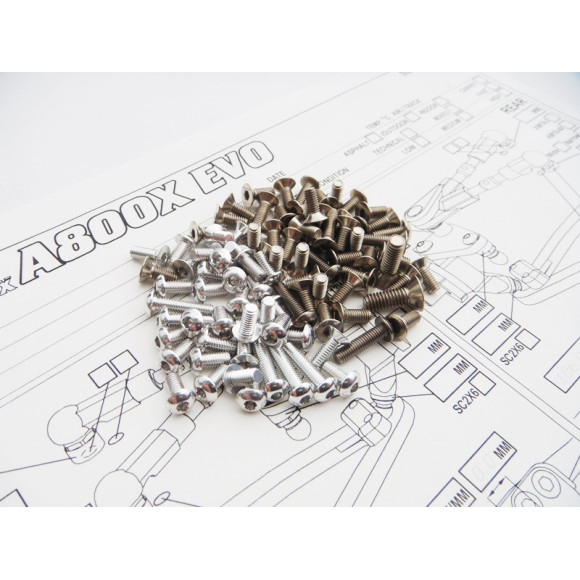  A800X Evo Titan/Alum Hex Screw Set [Silver] - HIRO SEIKO - 48431