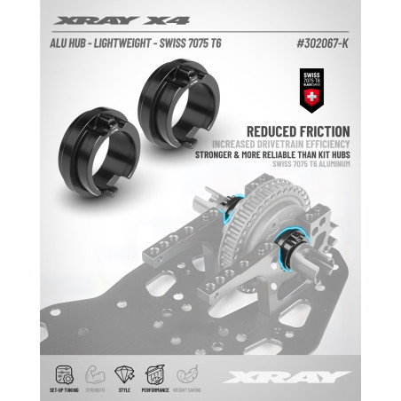 X4 Excentrique alu support roulement diff UNI (2) - XRAY - 302067-K