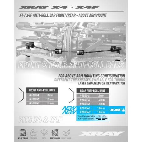 X4 Barre anti-roulis arrière AAM 1.8mm - XRAY - 303848